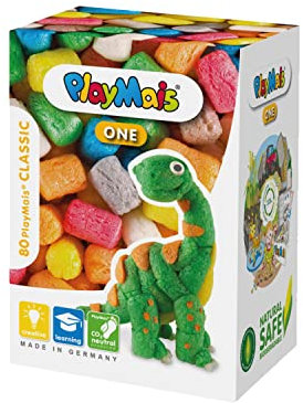 Playmais ONE Dinosaur Bastelset für Kinder ab 3 Jahren I Über 70 Spielmais Bausteine mit Anleitung zum Basteln I Natürliches Spielzeug I Fördert Kreativität & Motorik I Geschenk für Mädchen & Jungen