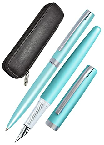 Online Set Eleganza Fountain Pen & Ballpen I Satin Turquoise I Nib Size M I Metal Clip I Retractable Biro I Fountain-Pen for Standard Ink Cartridges Or Converter I In Gift Box