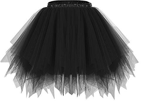 bridesmay Damen Tüll Rock Petticoat Unterrock Kurz Ballett Tutu 50er Rockabilly Tütü Mini Rock Karneval Kostüm Crinoline Schwarz Black XL