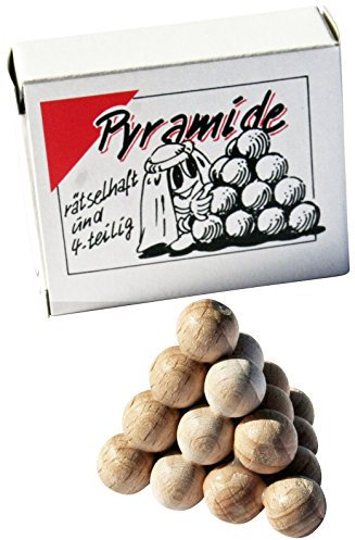 GICO Kugelpyramide 4-teilig - Mini Holz Puzzle Knobelspiel Geduldspiel Klassiker Minipuzzle
