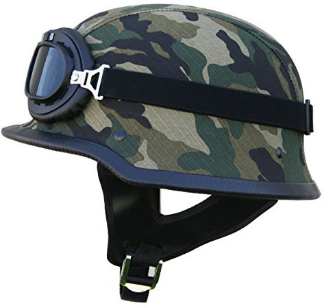 ATO-Helme Oldtimer Motorradhelm mit Fliegerbrille Wehrmachtshelm (M 57/58cm, Camouflage)