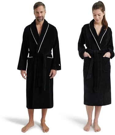 MÖVE Homewear Peignoir, Manteau avec col, 100% Coton Velours, Taille XL, Black (Noir)