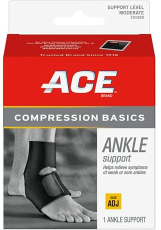 ACE Sport Basics Adjustable Ankle Support 101020 – Moderate Compression Brace for Injury Recovery and Prevention, Fits Left or Right Ankle