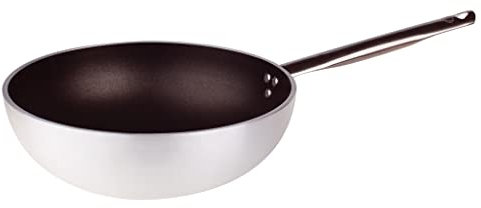 Pentole Agnelli ALSA2111WPS32 Wok con Fondo Piano, Alluminio, Argento, 32 cm