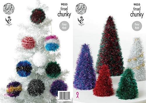 King Cole 9035 Knitting Pattern Tinsel Christmas Trees and Baubles to knit in Tinsel Chunky