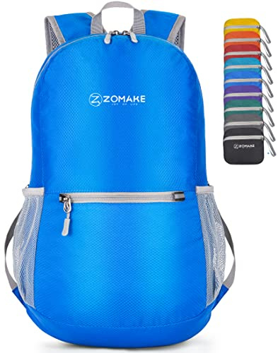 ZOMAKE Lightweight Foldable Backpack, Packable Rucksack 20L Folding Small Back Pack Foldaway Ultralight Daypack for Women Men Travel Hiking Walking (New Dark Blue/S)