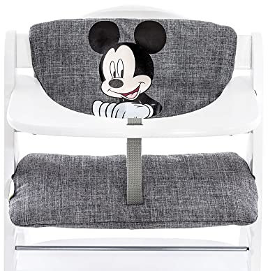 hauck Disney Sitzkissen Kompatibel mit Alpha+, Beta+ und Arketa Holzhochstuhl Highchair Pad Deluxe, Einfache Befestigung mit Klettverschluss, Maschinenwaschbar (Mickey Grey)