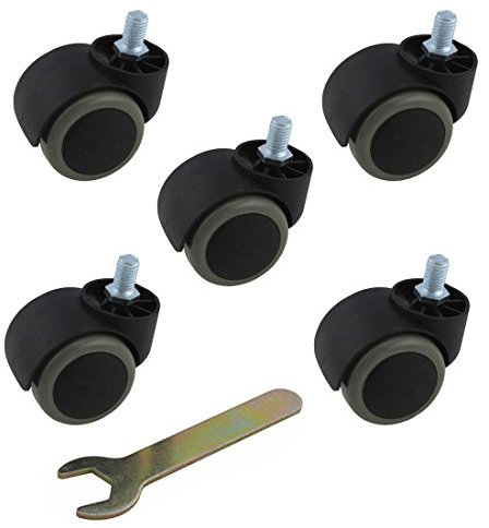 5.1 cm Bodenschonende Gummi-Bürostuhlrollen Doppelrad passend für metrische Schrauben M8 x 13 mm, Bremse, Lenkrollen enthält 1 einfaches Werkzeug (schwarz und grau).