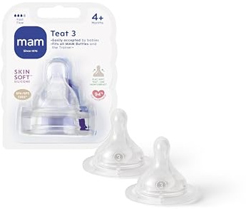 MAM Teats Size 3 | 2 Pack | Fast Flow | Suitable from 4+ Months | Fits All MAM Bottles | Made from SkinSoft Silicone | Baby Accessories