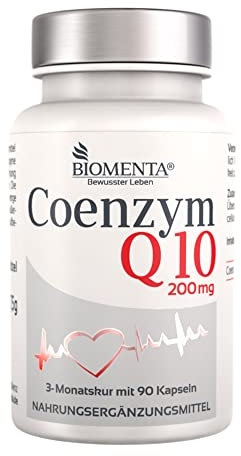 BIOMENTA Coenzym Q10 – 90 vegane Co-Q10 Kapseln hochdosiert mit je 200 mg Ubichinon - Premiumqualität - MHD 20.12.2025