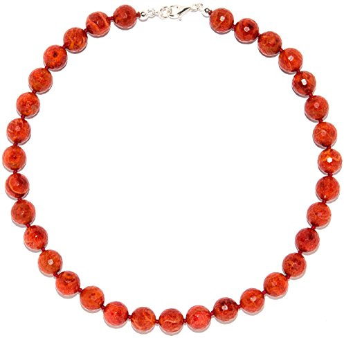 Korallenschmuck (Halskette) Schaumkoralle Kette Kugeln facettiert Größe ca. 12 mm mit Perlseide geknotet Länge ca. 47 cm Verschluss 925er Sterling-Silber Modellnummer 1038