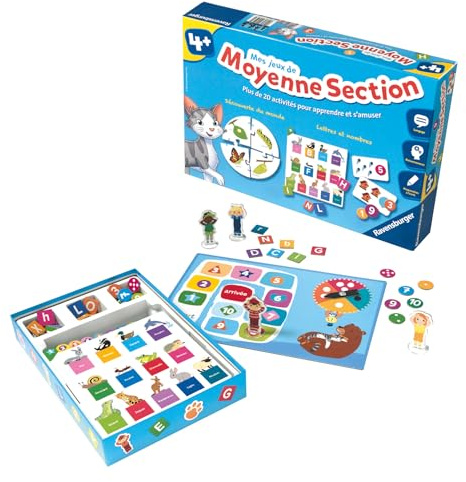 Ravensburger 24523 - Jeu Educatif - Mes Jeux de Moyenne Section - Coffret Complet éducatif - 20 activités Programme 2e année Maternelle - A partir de 4 Ans, Multicolore