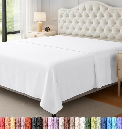 Utopia Bedding Flat Sheet - 1 Pack (Full, White) - Soft Brushed Microfiber Fabric - Shrinkage & Fade Resistant Top Sheet - Easy Care Bed Sheet