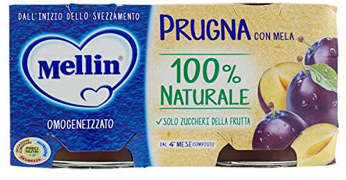 Mellin Omogeneizzato Di Frutta Prugna con Mela 100% Naturale – 24 Vasetti da 100 gr