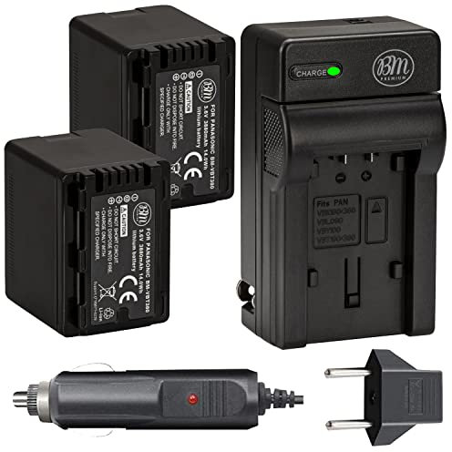 BM Premium 2 VW-VBT380 Batteries and Charger for Panasonic HC-V800K, HC-VX1K, HC-WXF1K, HCV510, HCV520, HC-V550, HCV710, HC-V720, HC-V750, HC-V770, HC-VX870, HC-VX981, HCW580, HC-W850, HC-WXF991