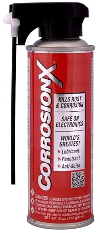 CorrosionX Rust Inhibitor, Industrial-Strength Dielectric Corrosion Prevention, Lubricant & Penetrant for Marine, Automotive, Electronics & RV Use, Protects Bolts, Cables, Engines, Parts, 6oz Aerosol