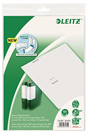 Leitz PC-beschriftbare Ordnerrücken Etiketten für Qualitäts-Ordner 180° Solid 1113 mit Rückentaschen, 20 Stück, 156 x 146 mm, Papier, 16910085
