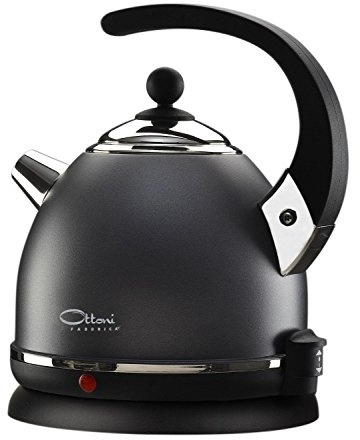 Ottoni Fabbrica Alice Elegance Elektrischer Wasserkocher aus Edelstahl, Made in Italy, BPA frei, 1,7 L 2400W, Automatische Abschaltung, Kalk-Wasserfilter