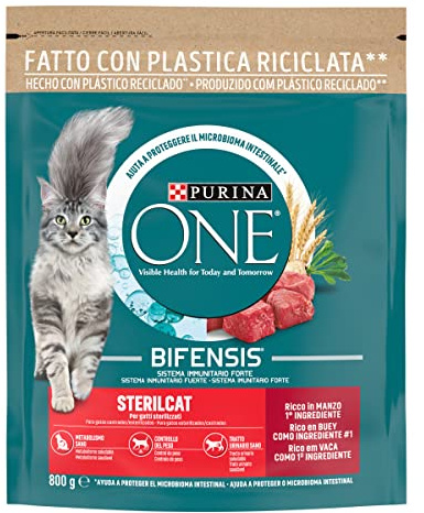 Purina ONE Bifensis Comida Pienso para Gato Esterilizado Adulto Buey y Trigo, Bolsa de 800g