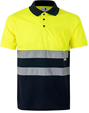 VELILLA 173, Polo Bicolor Manga Corta AV, Color Azul Marino y Amarillo Flúor, Talla XL