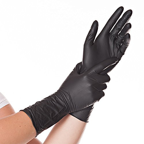 FRANZ MENSCH Hygostar Nitrilhandschuhe Safe Long | Latex- und puderfrei, schwarz, 9/L, 30cm, 100 Stück, Einweghandschuhe, extra lang und robust, langer Schaft