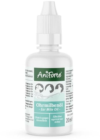 AniForte Ohrmilbenöl für Hunde, Katzen, Nagetiere, Haustiere 20ml - Sanfte Pflege bei Ohrmilben, Ohrentropfen Milben, Juckreiz im Ohr, Ausfluss