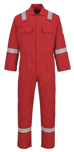 Portwest BIZ5 BizWeld Iona Overaller Reflekterande Tejp FR Elastisk Midja | Röd, 3XL, EN ISO 11612, EN 61482-1-1, EN ISO 11611, UPF 40+, Normal Passform, 100% Bomull, Tryckknappar Fram, Armar och Ben