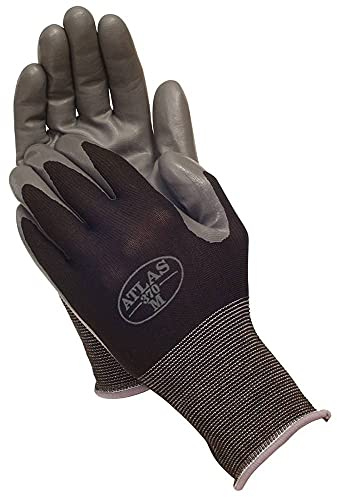 SHOWA Atlas 370B Professional Nitrile Work Gloves, Breathable High-Dexterity Precision Grip for Landscaping, Gardening & Assembly, General Purpose Gloves, Black, X-Large, 1-Pair