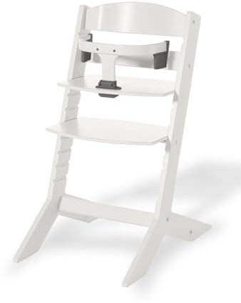 Geuther Hochstuhl SYT Kinderstuhl mitwachsender Baby Hochstuhl mit Babyliege komfortabler Baby Stuhl mit ergonomisch geschwungener Rückenlehne massiver Bauchbügel Weiß