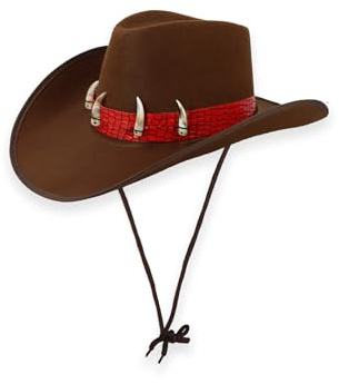 Fancy Dress Brown Cowboy With Teeth Hat Australian Crocodile Man Adult Size