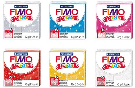 STAEDTLER 8030 AMZ 07 – Fimo Kids Glitter modelleringsmassa, 6 block, 42 g, glitter, glitter – 6 block