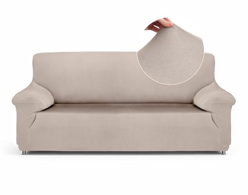 Textilhome Housse Canapé Extensible Universelle TEIDE 3 Places Ivoire | Housse extensible qui protège votre canapé tout en assurant un ajustement parfait et un confort au quotidien.