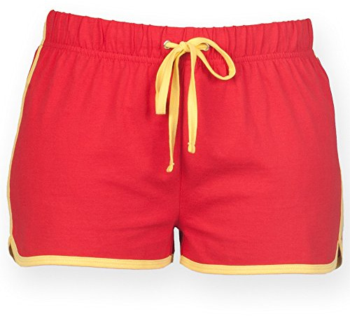 Skinni Fit Womens/Ladies Retro Training / Fitness Sports Shorts (M) (Red/ Yellow)