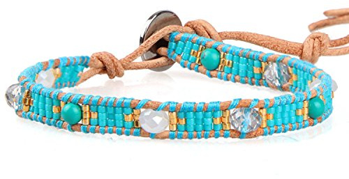 KELITCH Miyuki Bracciale Con Perline Di Semi Bracciale Avvolgente In Pelle Originale Bracciale Fatto A Mano Boho Fashoin (Blu)