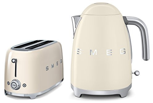 Smeg TSF02CRUK KLF01CRUK | 50s Retro Style 4 Slice Toaster & Kettle Set in Cream