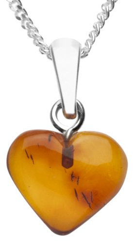 InCollections Damen-Anhänger 925/000 Silberschlaufe mit Bernstein-Herz inklusive Panzerkette 42 cm P604400050570