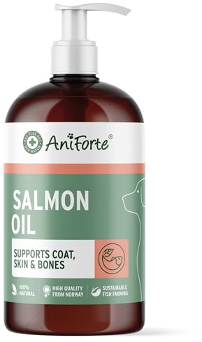 AniForte Huile de Saumon 500 ML pour Chiens – Poisson Naturel de Norvège, Riche en Oméga‑3 & 6, Complément Alimentaire Barf sans Additifs