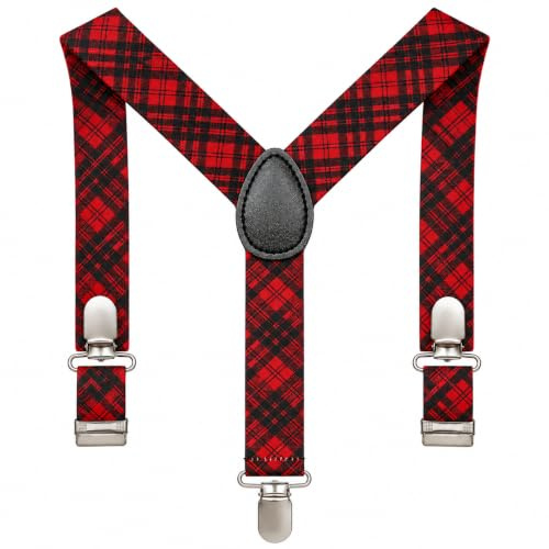 FNA FASHIONS Män damer unisex justerbara smala hängslen byxor klämma på fin klänning, Röd tartan