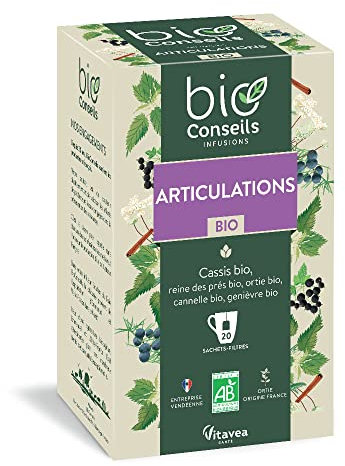 BioConseils - Infusion articulation bio - Cassis reine des prés ortie cannelle genièvre bio - 20 sachets