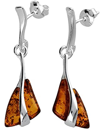 Pendientes de plata de ley 925 con diseño de ámbar coñac, diseño de gota para mujeres, adolescentes y niñas, plata de ley 925