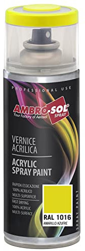 AMBRO-SOL - Pintura acrílica en spray, color Amarillo Azufre, RAL 1016, resultado profesional en múltiples superficies, exteriores e interiores, 400 ml