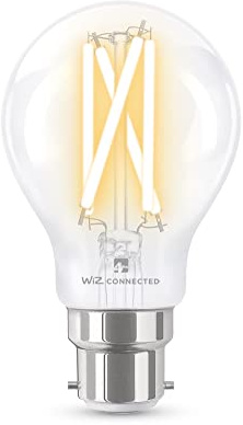 4lite Smart A60 B22 Clear Filament LED Bulb (8W) Dimmable 850Lm 2700-6500K Tuneable White, Wi-Fi/Bluetooth Controlled with Bayonet Fitting - 4l1/8009