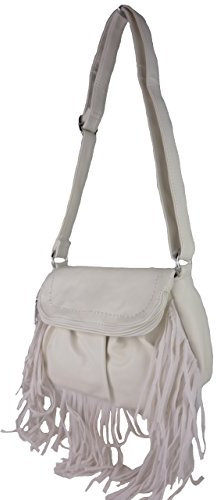 Franzi kleine Fransentasche E113, Umhängetasche Leder Optik (weiß)