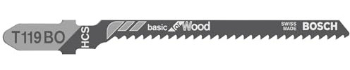 Bosch 5x T 119 BO Basic for Wood Jigsaw Blade (for Softwood, Plywood, Length 83 mm, Professional Accessory Jigsaw)