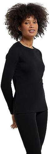 Mountain Warehouse Talus Womens Long Sleeves Baselayer Top - Thermal Underwear, Lightweight, Breathable, Warm & Easy Care - Autumn, Winter & Outdoors Black (Round Neck) Women's Size 12