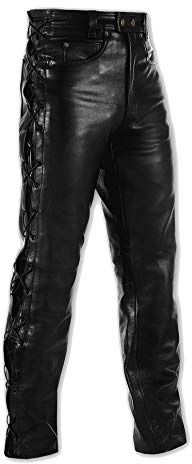 A-pro Pantalon de moto en cuir, custom chopper touring, 5 poches, Noir, Taille 40
