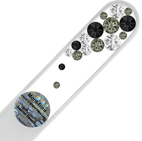 Mont Bleu Crystal Nail File with Swarovski Elements, Hand Made, Czech Tempered Glass, Lifetime Guaranty, in Suede Sleeve (Black Diamond)