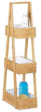 Relaxdays Bambus Badregal mit 3 Ebenen, Standregal f. Bad, Küche uvm., 3 Körbe Holzregal HxBxT 82 x 18 x 30 cm, natur