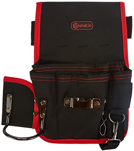 Connex Werkzeugtasche - 6 Fächer - Inkl. Hammerhalter & Metallclip - Mit Gürtelschlaufe - Aus Polyester - Pflegeleicht/Werkzeugtasche für den Gürtel/Werkzeuggürtel/Gürteltasche / COX952053, Schwarz