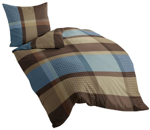 Bierbaum 4942_09 Soft Flannelette Bed Linen, Beaver, Mocha, 155x220 + 80x80 cm